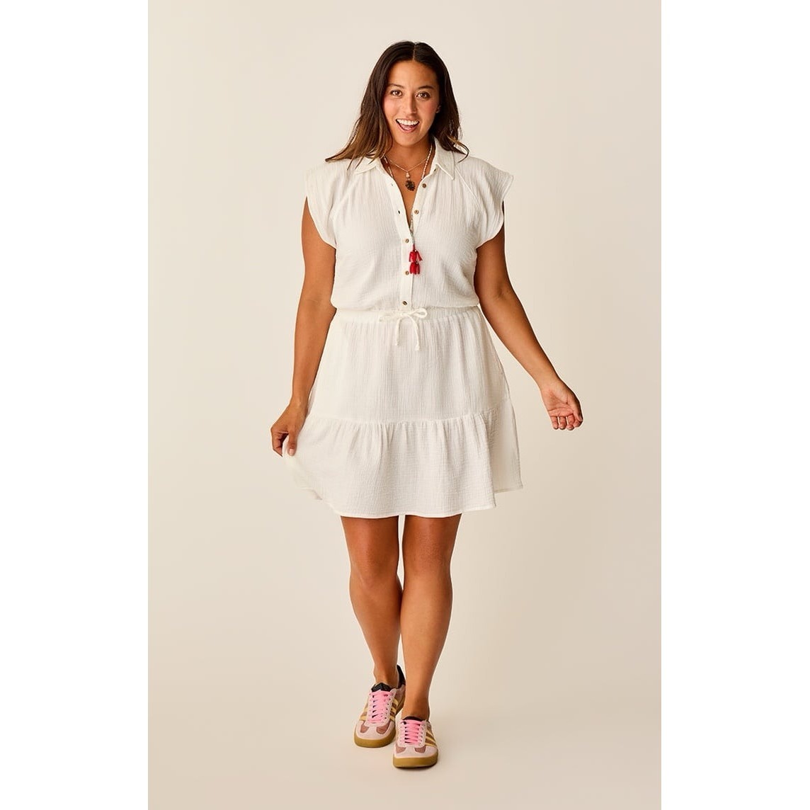 Carve Designs Gauze Shirt Dress White L Button Front Tie 100% Organic Cotton Nwt